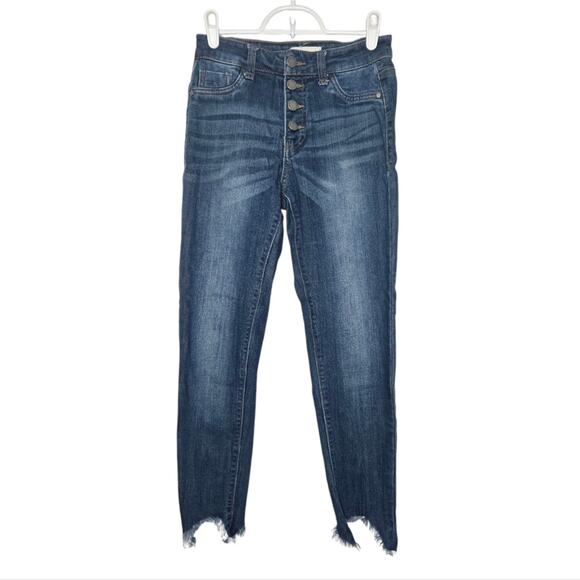 Black Label High Rise Button Fly Raw Hem Cropped Skinny Jeans Womens 1 or 24 - Picture 1 of 5